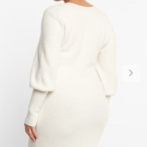 NWT Express Square Neck Balloon Sleeve Novelty Button Mini Sweater Dress - XL - Picture 3 of 4